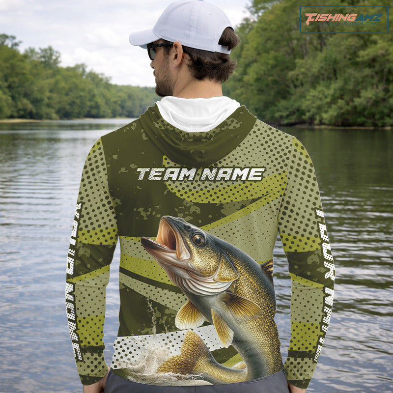 Walleye Fishing Hooded Custom Performance Fishing Shirts, Walleye Fishing Jerseys For Men NHT500