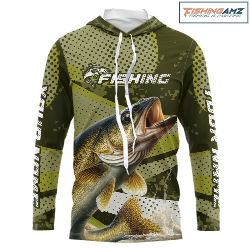 Walleye Fishing Hooded Custom Performance Fishing Shirts, Walleye Fishing Jerseys For Men NHT500