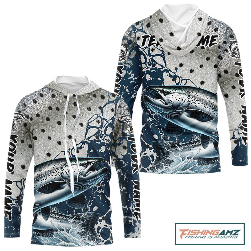 Personalized Chinook Salmon Saltwater Fishing Shirts Long Sleeve Hooded For Men, Salmon Fishing Jerseys NHT854