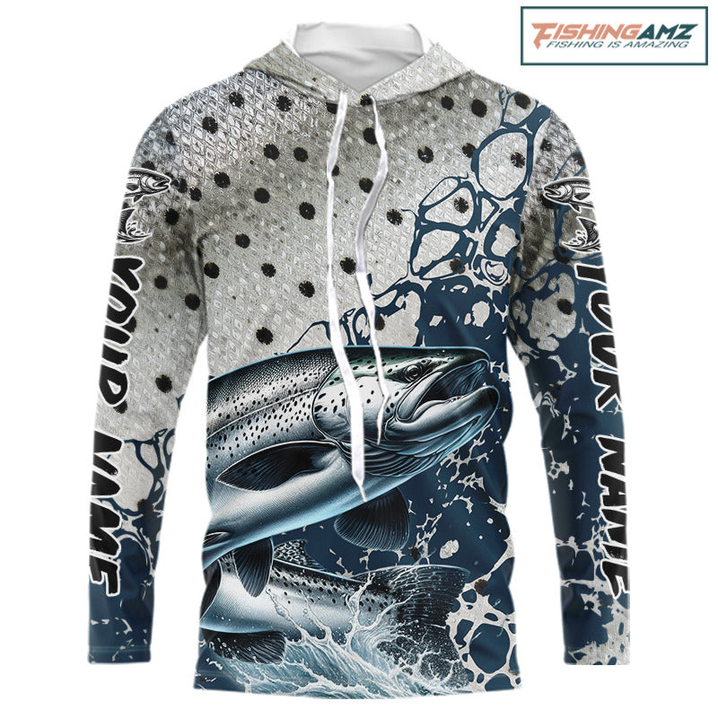 Personalized Chinook Salmon Saltwater Fishing Shirts Long Sleeve Hooded For Men, Salmon Fishing Jerseys NHT854