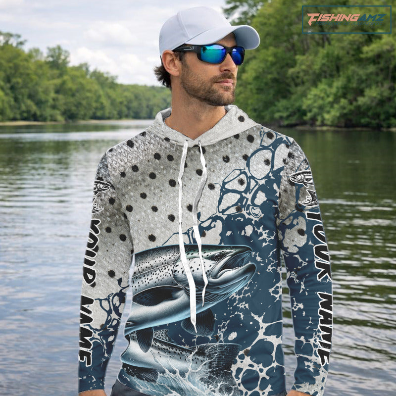 Personalized Chinook Salmon Saltwater Fishing Shirts Long Sleeve Hooded For Men, Salmon Fishing Jerseys NHT854