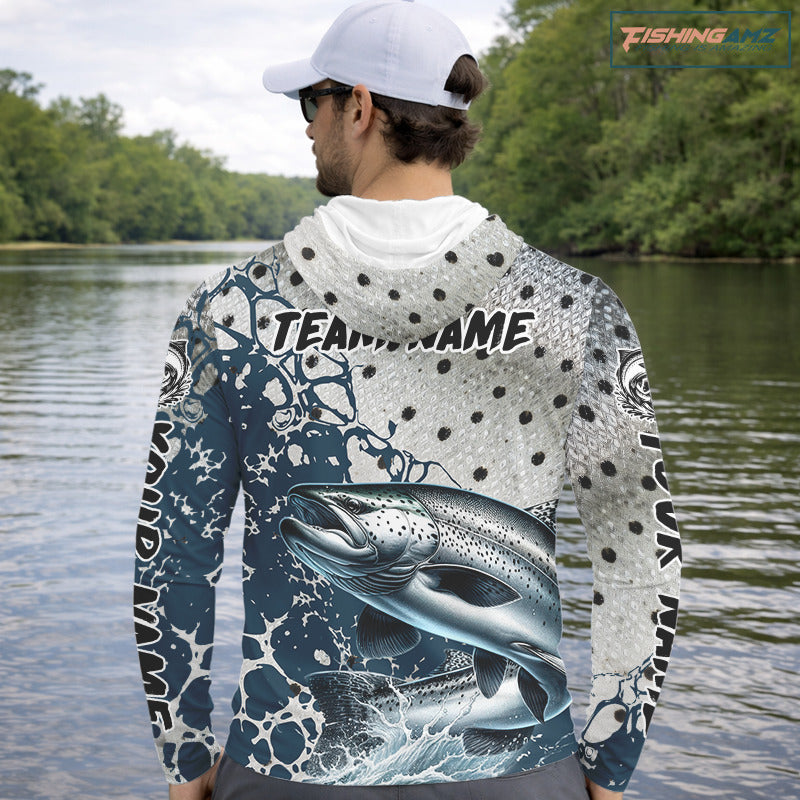 Personalized Chinook Salmon Saltwater Fishing Shirts Long Sleeve Hooded For Men, Salmon Fishing Jerseys NHT854