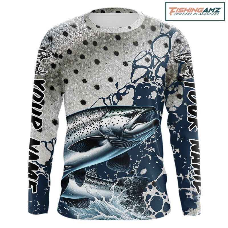 Personalized Chinook Salmon Saltwater Fishing Shirts Long Sleeve For Men, Salmon Fishing Jerseys NHT854