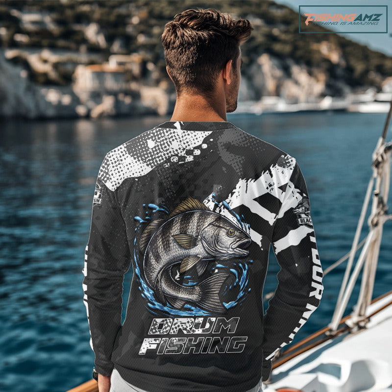 Beautiful Black Drum Fishing Shirts Long Sleeve For Men, Fishing Shirt Tournament NHT447