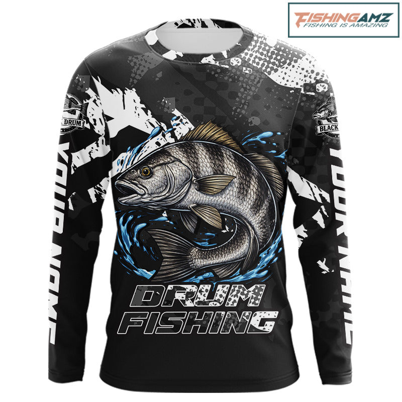 Beautiful Black Drum Fishing Shirts Long Sleeve For Men, Fishing Shirt Tournament NHT447