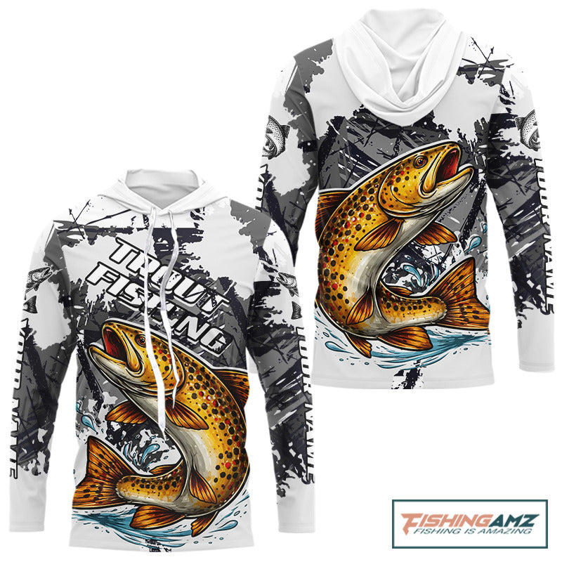 Brown Trout Fishing Shirt Long Sleeve, Tournament Fishing Shirts, Trout Fly Fishing Shirt NHT449