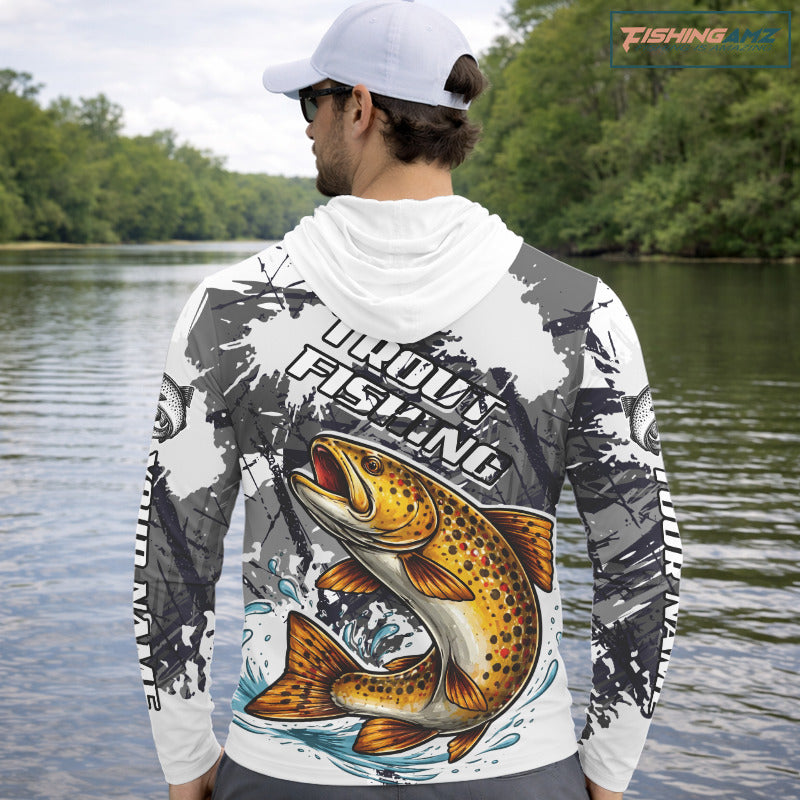 Brown Trout Fishing Shirt Long Sleeve, Tournament Fishing Shirts, Trout Fly Fishing Shirt NHT449
