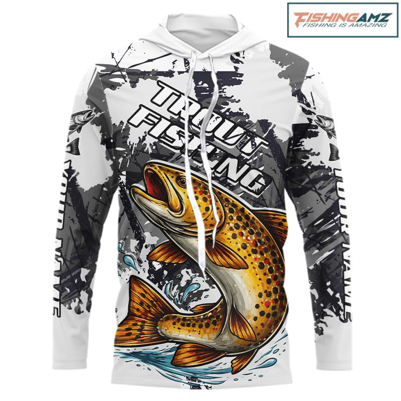 Brown Trout Fishing Shirt Long Sleeve, Tournament Fishing Shirts, Trout Fly Fishing Shirt NHT449