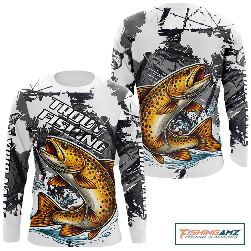 Brown Trout Fishing Shirt Long Sleeve, Tournament Fishing Shirts, Trout Fly Fishing Shirt NHT449