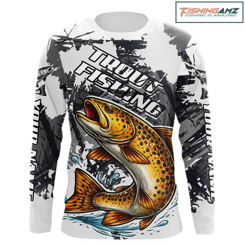 Brown Trout Fishing Shirt Long Sleeve, Tournament Fishing Shirts, Trout Fly Fishing Shirt NHT449
