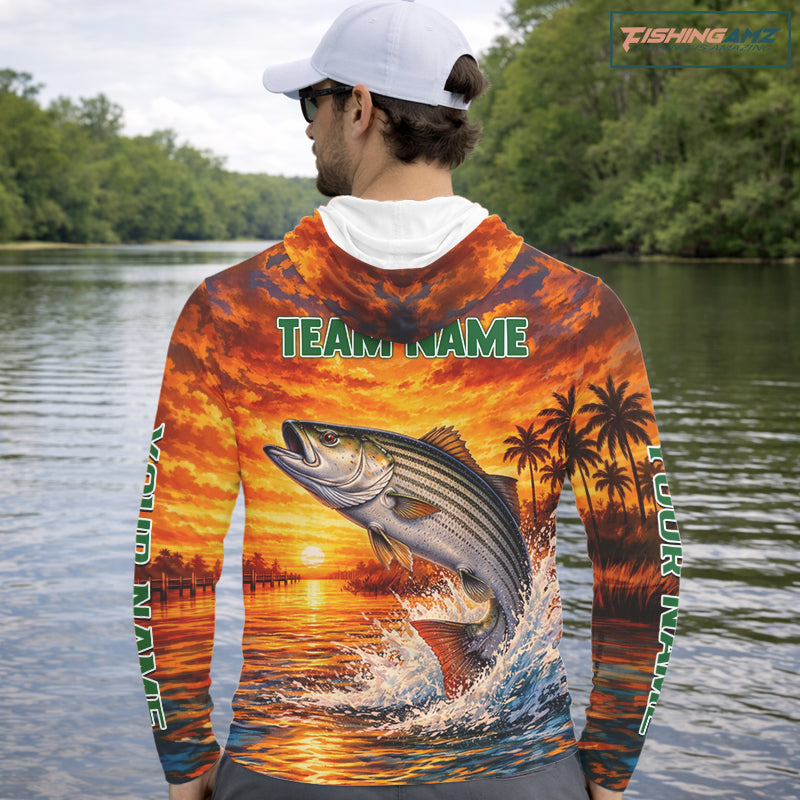 Personalized Striped Bass Fish Hooded Fishing Shirt Long Sleeve – Sunset Ocean Design NHT711