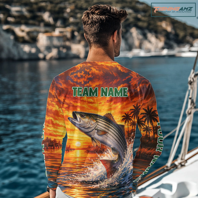 Personalized Striped Bass Fish Fishing Shirt Long Sleeve – Sunset Ocean Design NHT711