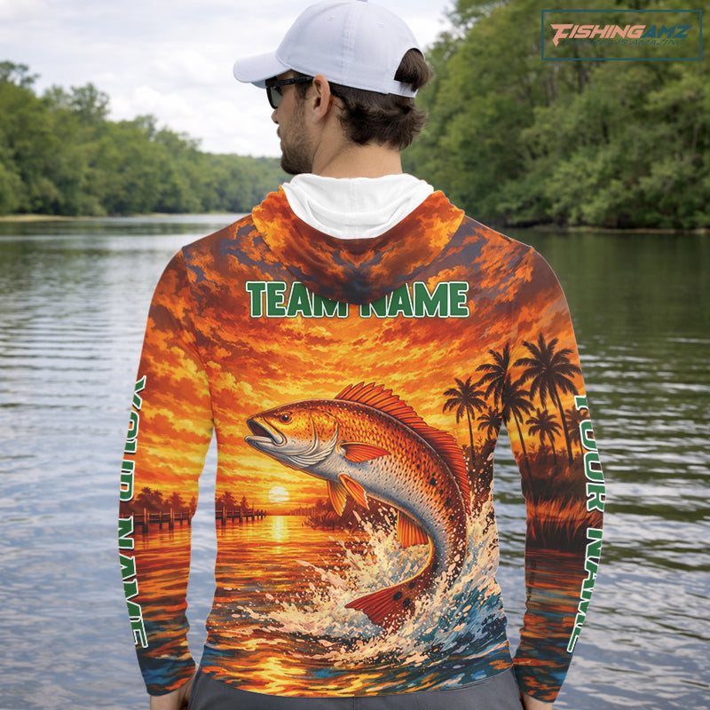 Personalized Redfish Fish Hooded Fishing Shirt Long Sleeve – Sunset Ocean Design NHT712