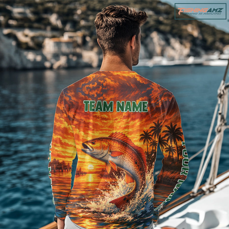 Personalized Redfish Fish Fishing Shirt Long Sleeve – Sunset Ocean Design NHT712