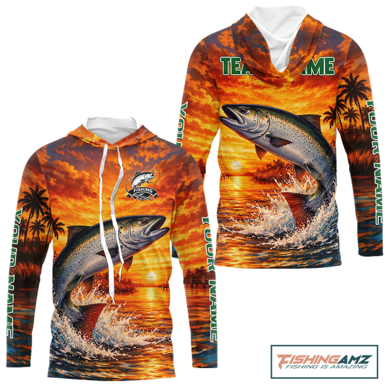 Personalized Chinook Salmon Fish Hooded Fishing Shirt Long Sleeve – Sunset Ocean Design NHT713