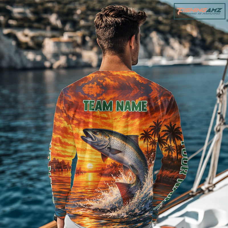 Personalized Chinook Salmon Fish Fishing Shirt Long Sleeve – Sunset Ocean Design NHT713