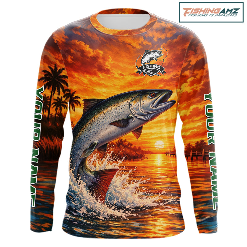 Personalized Chinook Salmon Fish Fishing Shirt Long Sleeve – Sunset Ocean Design NHT713
