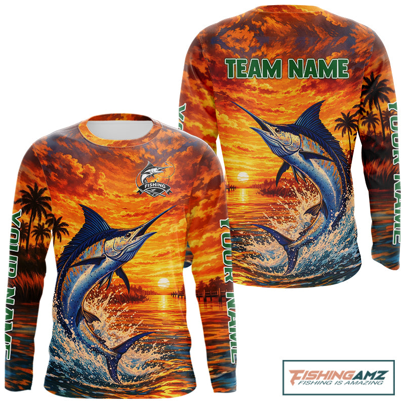 Personalized Marlin Fish Fishing Shirt Long Sleeve – Sunset Ocean Design NHT714