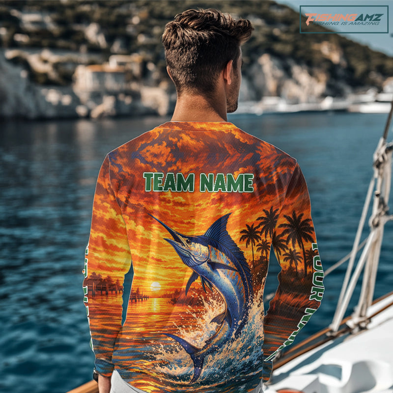 Personalized Marlin Fish Fishing Shirt Long Sleeve – Sunset Ocean Design NHT714