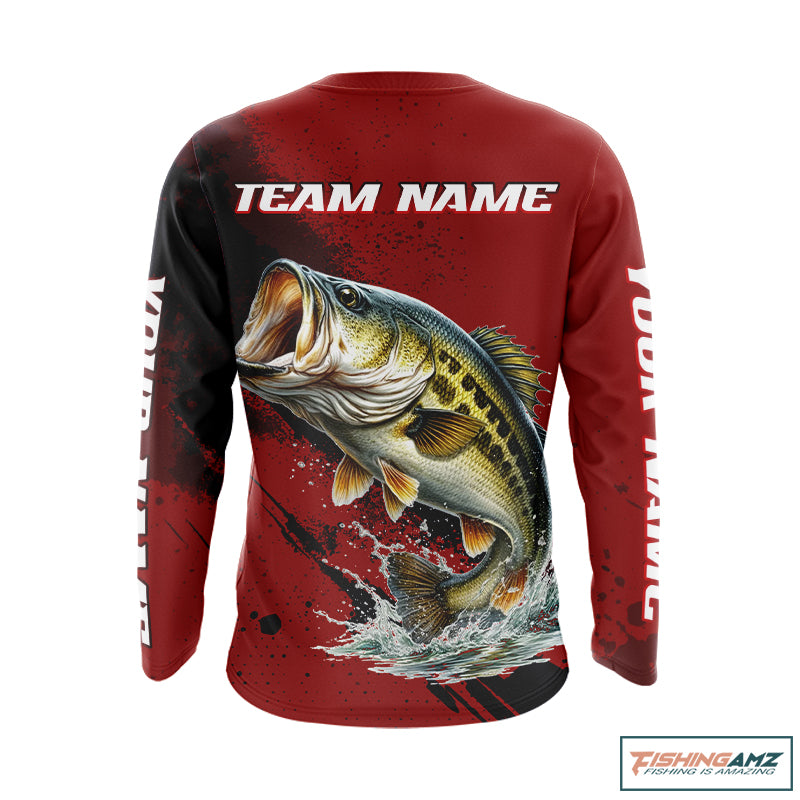 Bass Fishing Red Camo Custom Name UV Protection Fishing Shirts Long Sleeve For Men NHT528