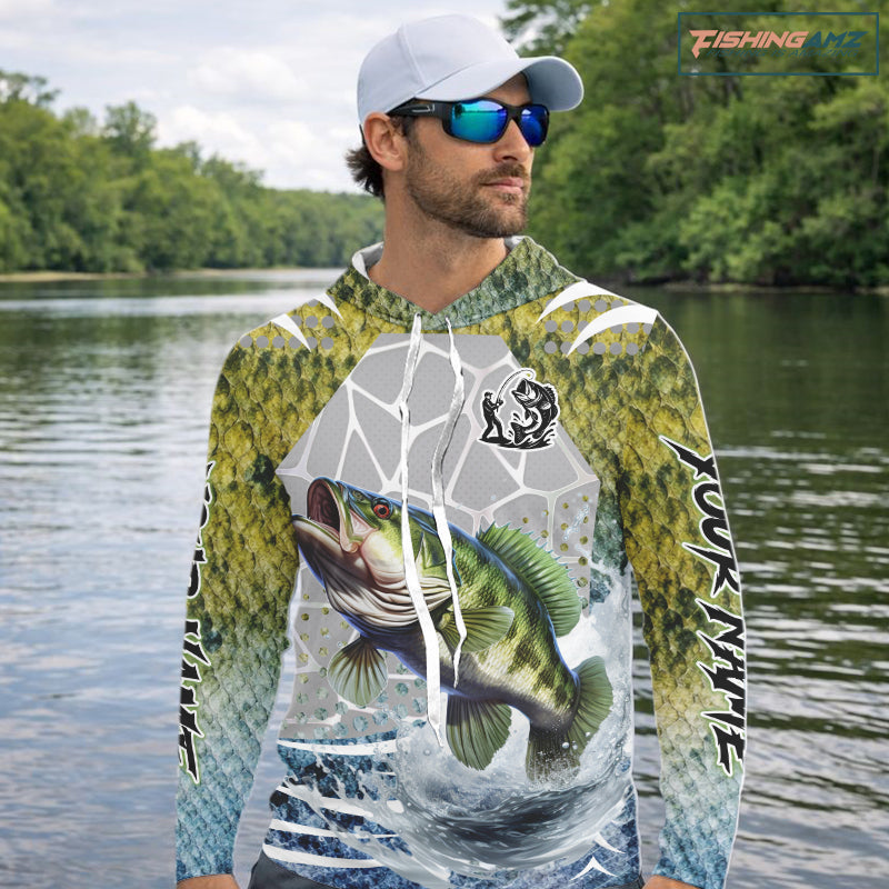 Beautiful Bass Fishing Shirts Long Sleeve Hooded Customize Name, Fishing Personalized Gift NHT404