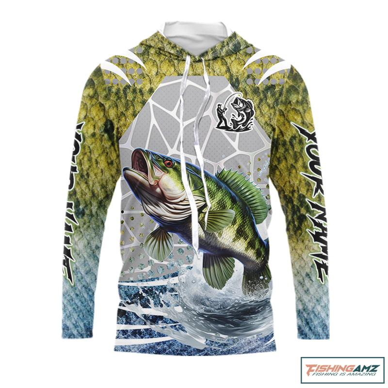 Beautiful Bass Fishing Shirts Long Sleeve Hooded Customize Name, Fishing Personalized Gift NHT404
