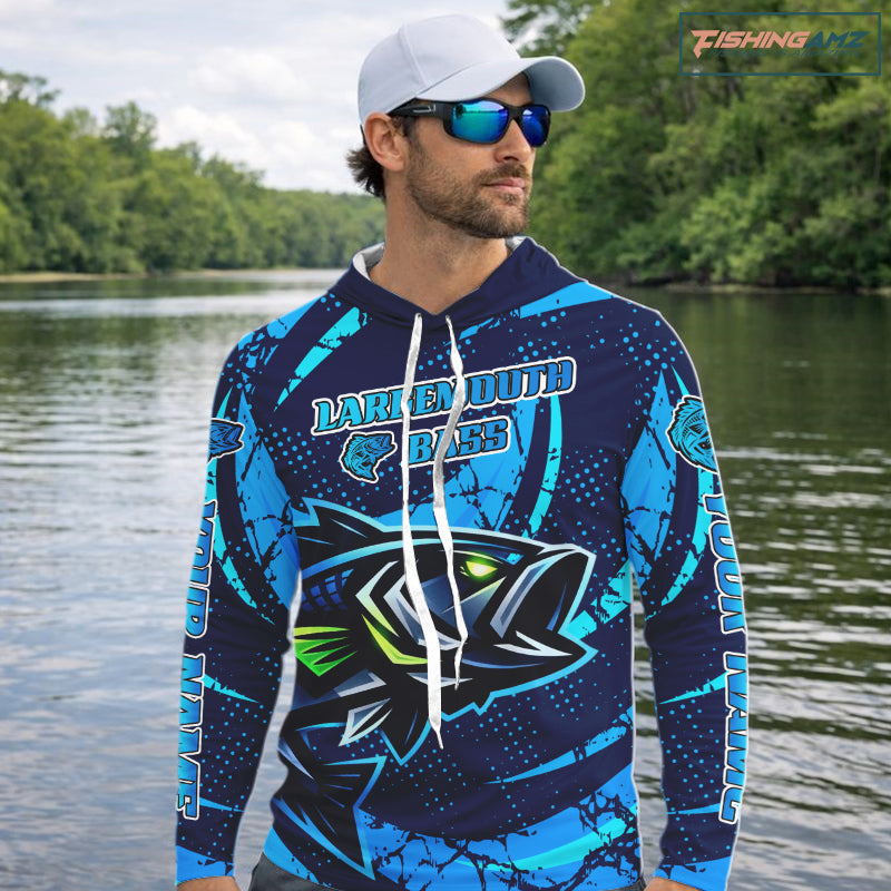 Blue Camo Largemouth Bass Fishing Jerseys, Custom Bass Performance Fishing Apparel NHT460