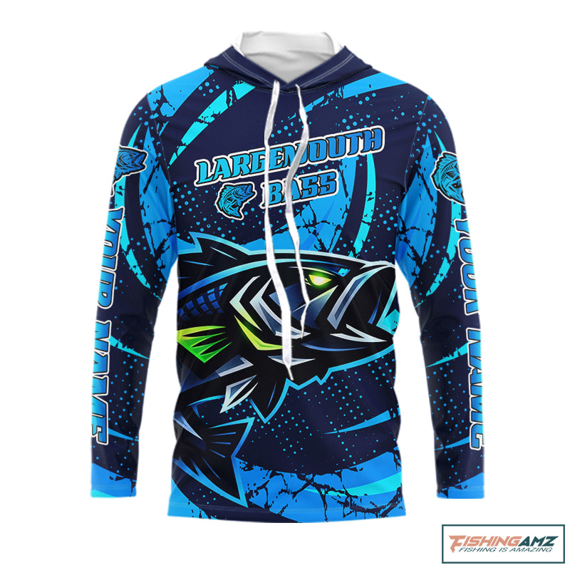 Blue Camo Largemouth Bass Fishing Jerseys, Custom Bass Performance Fishing Apparel NHT460