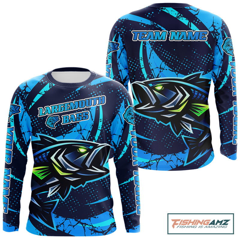 Blue Camo Largemouth Bass Fishing Jerseys, Custom Bass Performance Fishing Apparel NHT460