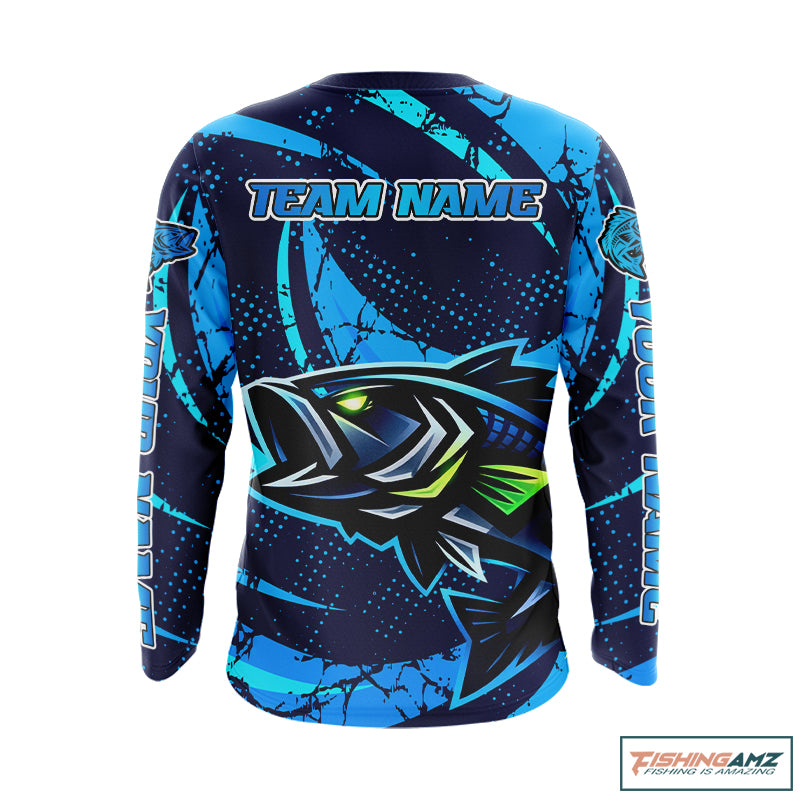 Blue Camo Largemouth Bass Fishing Jerseys, Custom Bass Performance Fishing Apparel NHT460