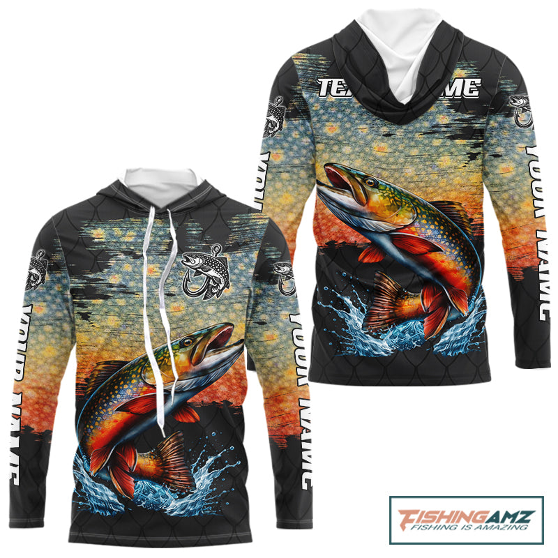 Brook Trout Fishing Shirt Long Sleeve Hooded Custom Fishing Jerseys, Trout Fishing Shirts NHT417