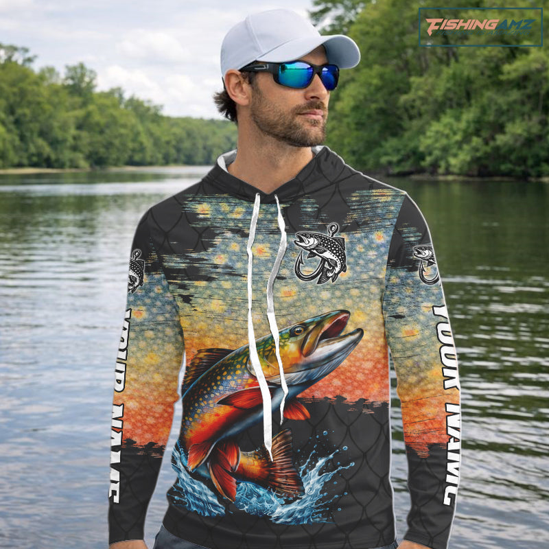 Brook Trout Fishing Shirt Long Sleeve Hooded Custom Fishing Jerseys, Trout Fishing Shirts NHT417