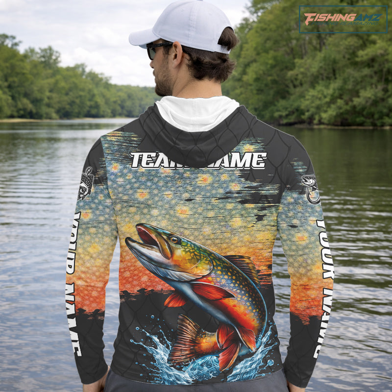 Brook Trout Fishing Shirt Long Sleeve Hooded Custom Fishing Jerseys, Trout Fishing Shirts NHT417