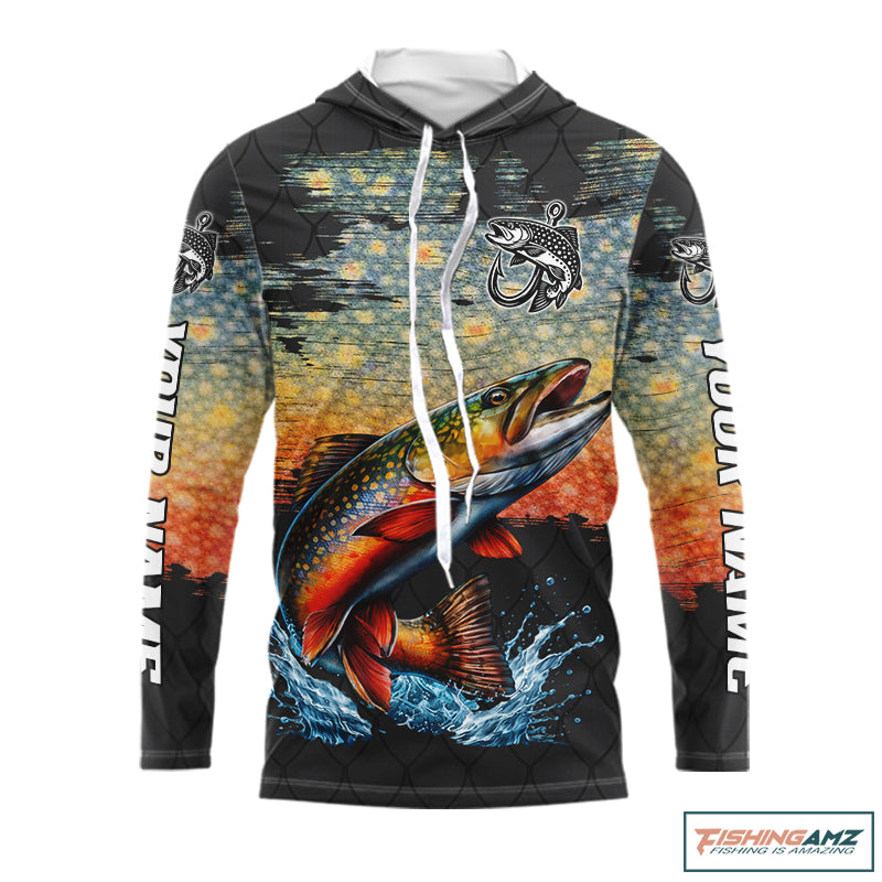 Brook Trout Fishing Shirt Long Sleeve Hooded Custom Fishing Jerseys, Trout Fishing Shirts NHT417