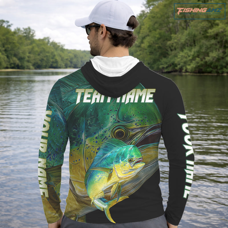Mahi Mahi (Dorado) Fishing Customize Name Fishing Shirts Long Sleeve Hooded For Men NHT569
