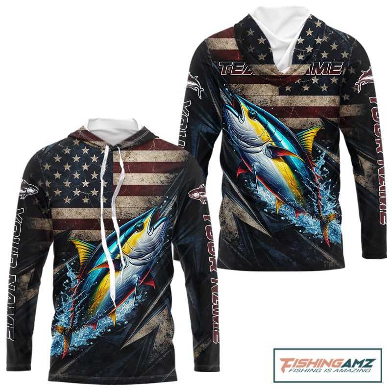 Patriotic Tuna Fishing Jerseys, Personalized American Flag Tuna  Fishing Shirts Long Sleeve Hooded NHT581