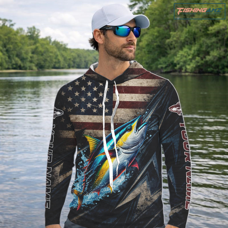 Patriotic Tuna Fishing Jerseys, Personalized American Flag Tuna  Fishing Shirts Long Sleeve Hooded NHT581
