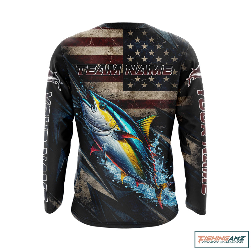 Patriotic Tuna Fishing Jerseys, Personalized American Flag Tuna  Fishing Shirts Long Sleeve NHT581