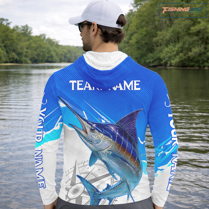 Marlin Fishing Custom Hooded Fishing Shirts Long Sleeve For Men, Marlin Saltwater Fishing Shirt NHT643