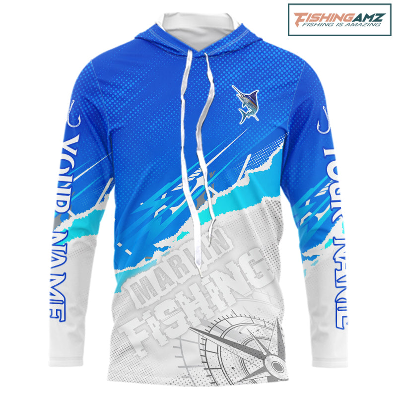 Marlin Fishing Custom Hooded Fishing Shirts Long Sleeve For Men, Marlin Saltwater Fishing Shirt NHT643