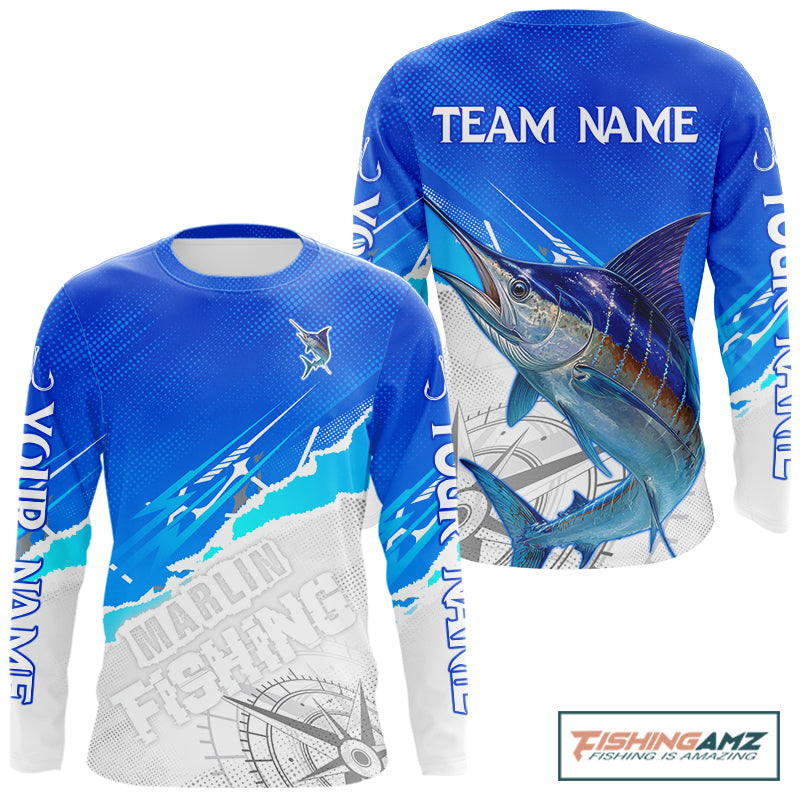 Marlin Fishing Custom Fishing Shirts Long Sleeve For Men, Marlin Saltwater Fishing Shirt NHT643