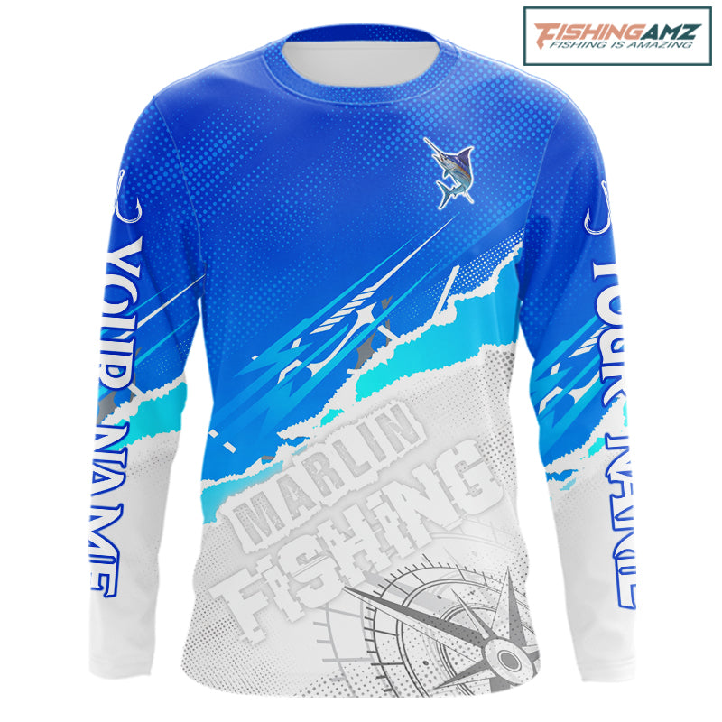 Marlin Fishing Custom Fishing Shirts Long Sleeve For Men, Marlin Saltwater Fishing Shirt NHT643