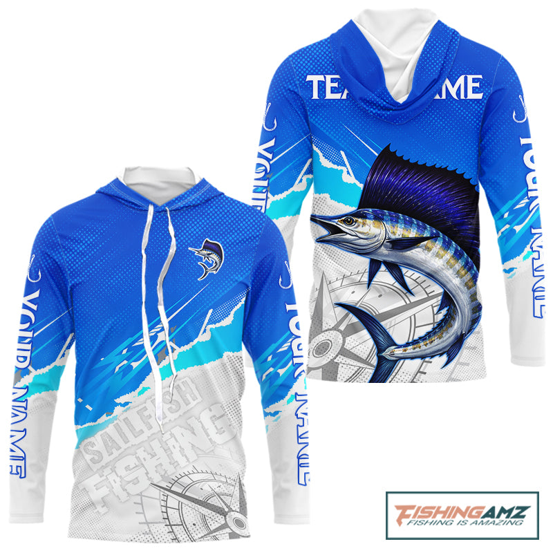 Sailfish Fishing Custom Hooded Fishing Shirts Long Sleeve For Men, Sailfish Saltwater Fishing Shirt NHT644
