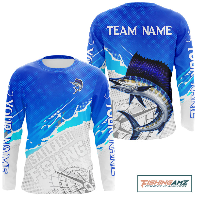 Sailfish Fishing Custom Fishing Shirts Long Sleeve For Men, Sailfish Saltwater Fishing Shirt NHT644