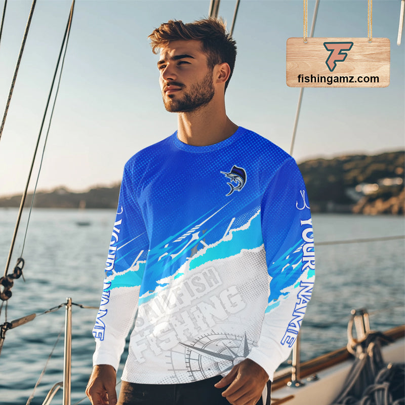 Sailfish Fishing Custom Fishing Shirts Long Sleeve For Men, Sailfish Saltwater Fishing Shirt NHT644