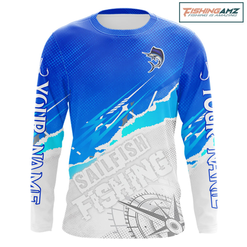 Sailfish Fishing Custom Fishing Shirts Long Sleeve For Men, Sailfish Saltwater Fishing Shirt NHT644