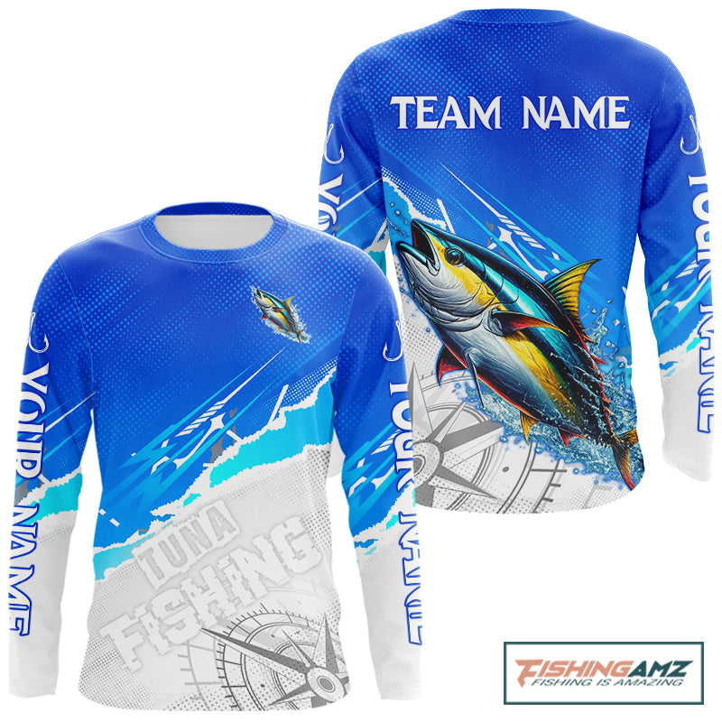 Tuna Fishing Custom Hooded Fishing Shirts Long Sleeve For Men, Tuna Saltwater Fishing Shirt NHT645