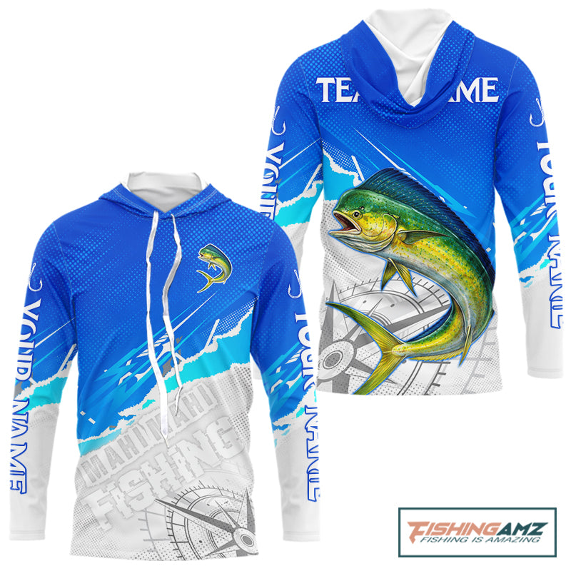 Mahi Mahi( Dorado) Fishing Custom Hooded Fishing Shirts Long Sleeve For Men, Mahi Mahi Saltwater Fishing Shirt NHT646