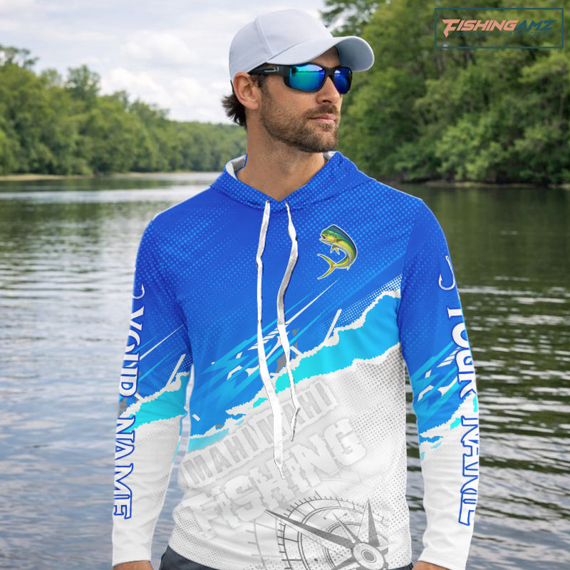 Mahi Mahi( Dorado) Fishing Custom Hooded Fishing Shirts Long Sleeve For Men, Mahi Mahi Saltwater Fishing Shirt NHT646