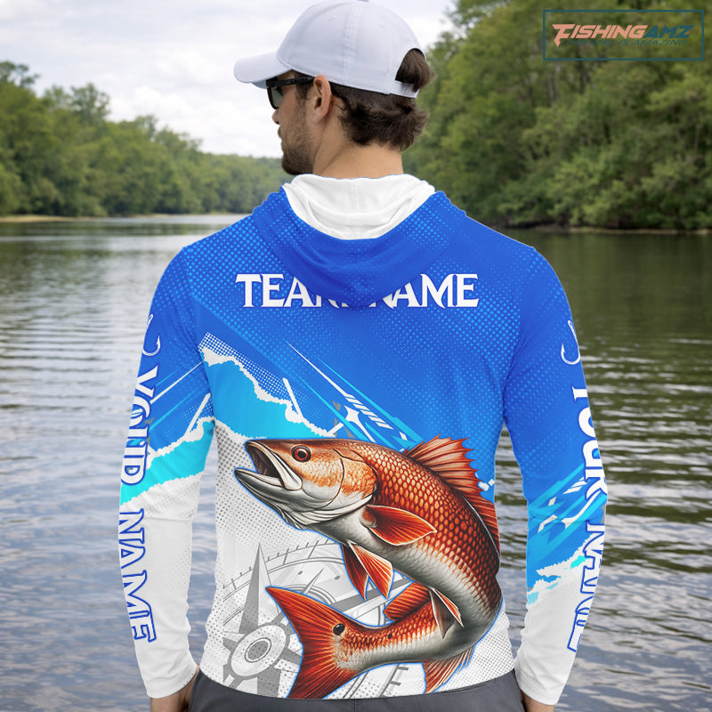 Redfish Fishing Custom Hooded Fishing Shirts Long Sleeve For Men, Redfish Saltwater Fishing Shirt NHT647